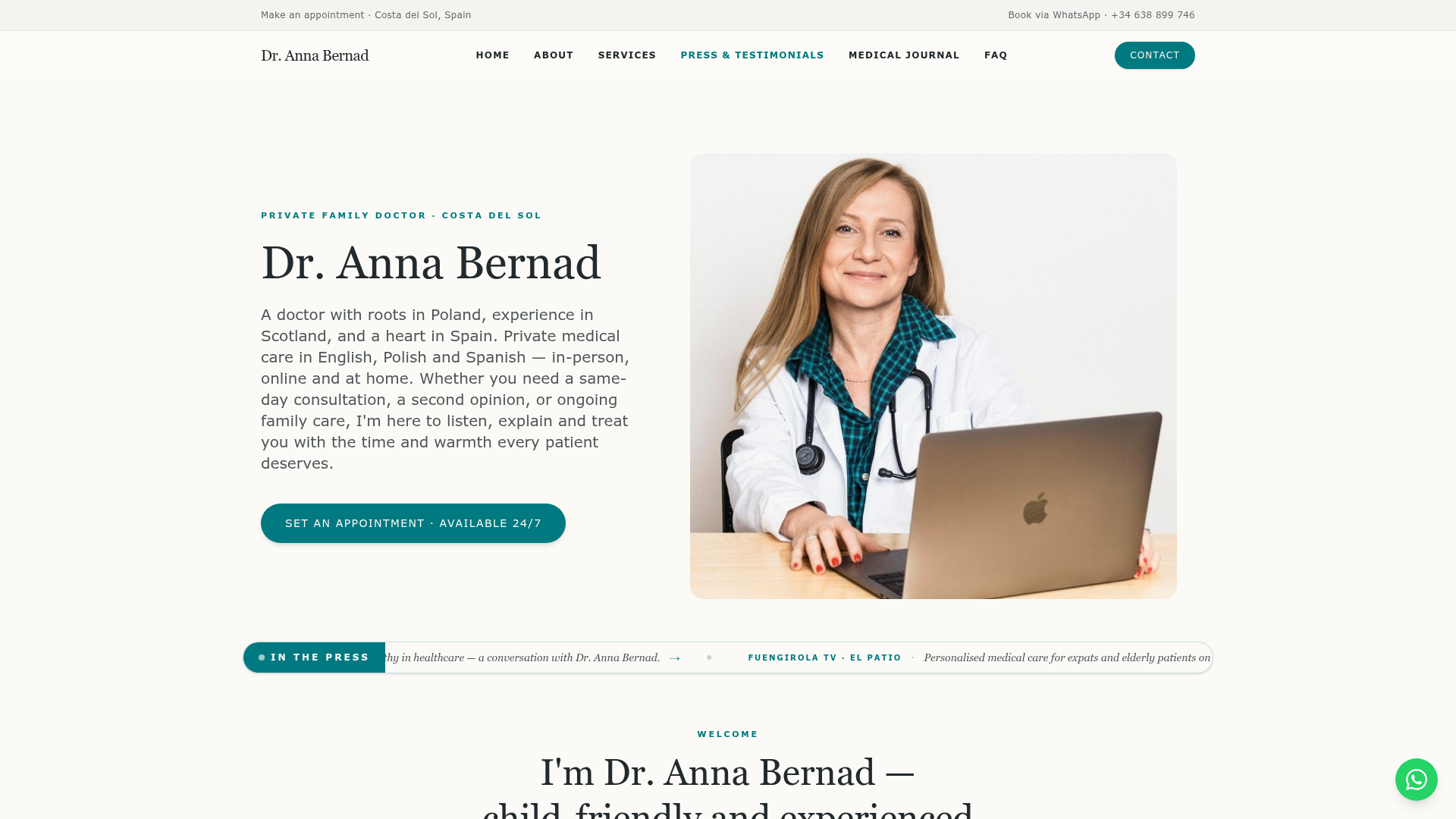 Dr. Anna Bernad homepage preview