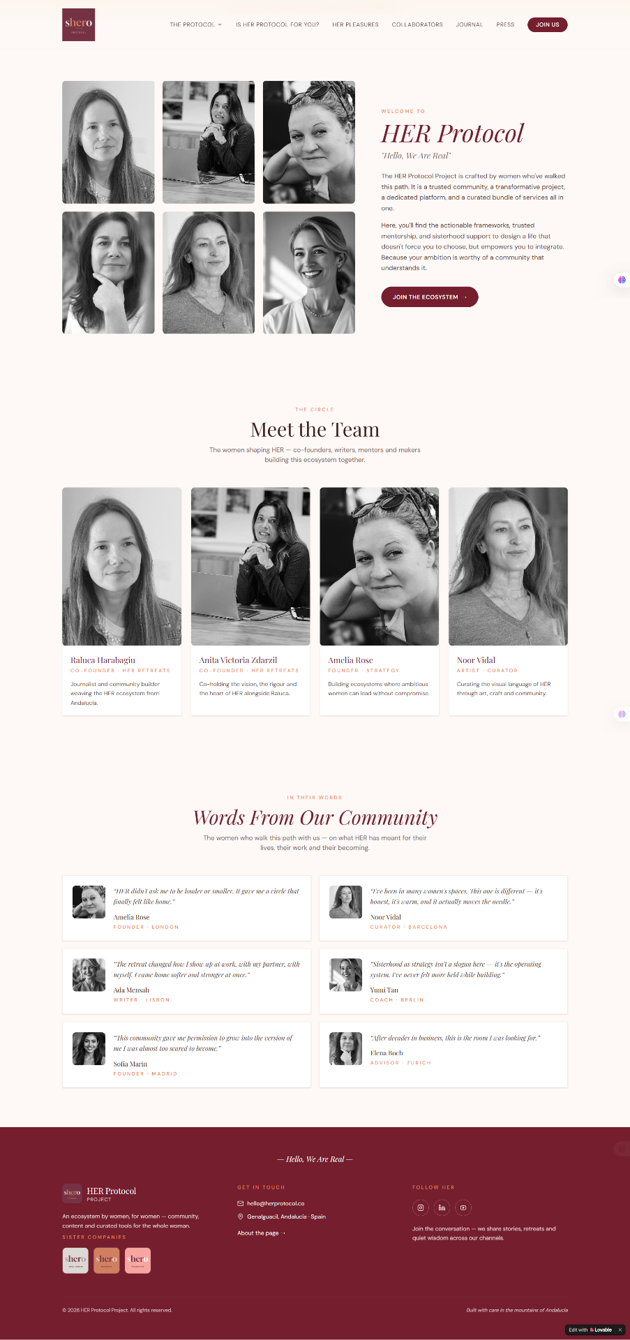 Shero Living homepage screenshot